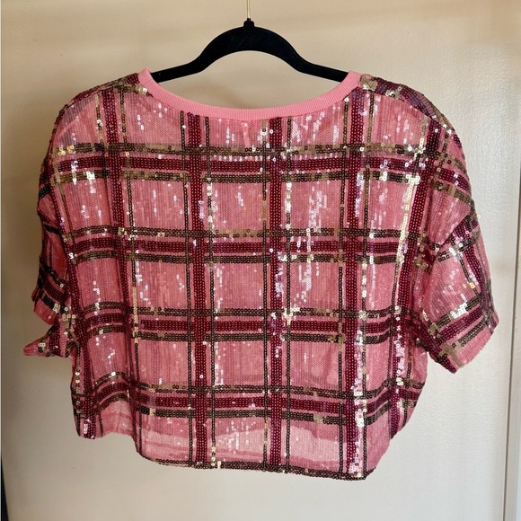Free People Make it Easy sequins Tee size XS boxy crop - Picture 2 of 8